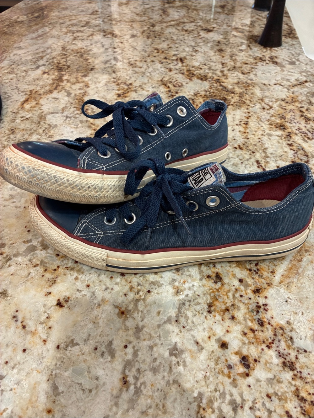 Classic Navy Low-Top Canvas Sneakers with Red Trim